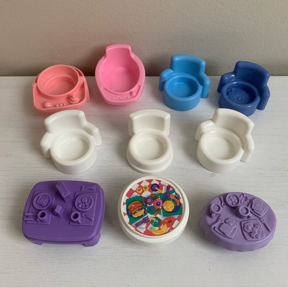 Fisher-Price Little People Furniture 10pc Lot Tables Chairs Baby High Chair